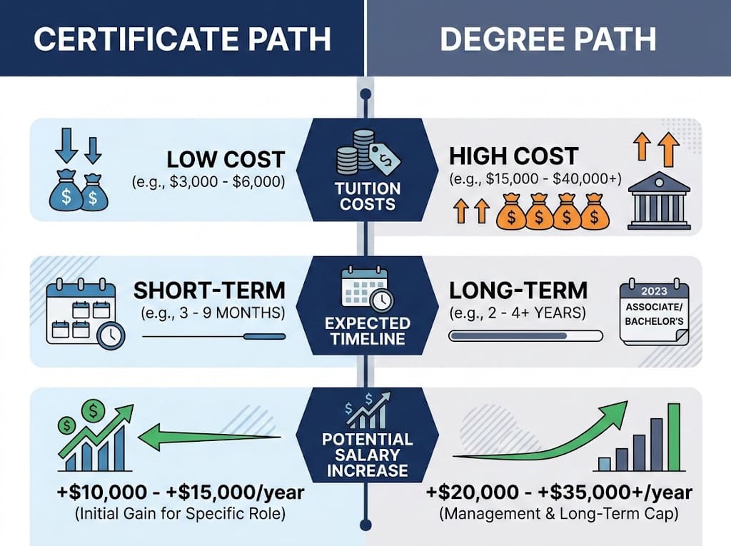 Certificate path versus degree path